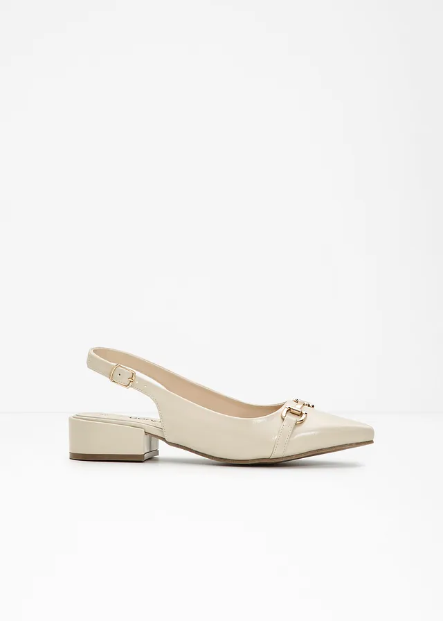 Escarpins slingback à talon plat, Couleur: beige