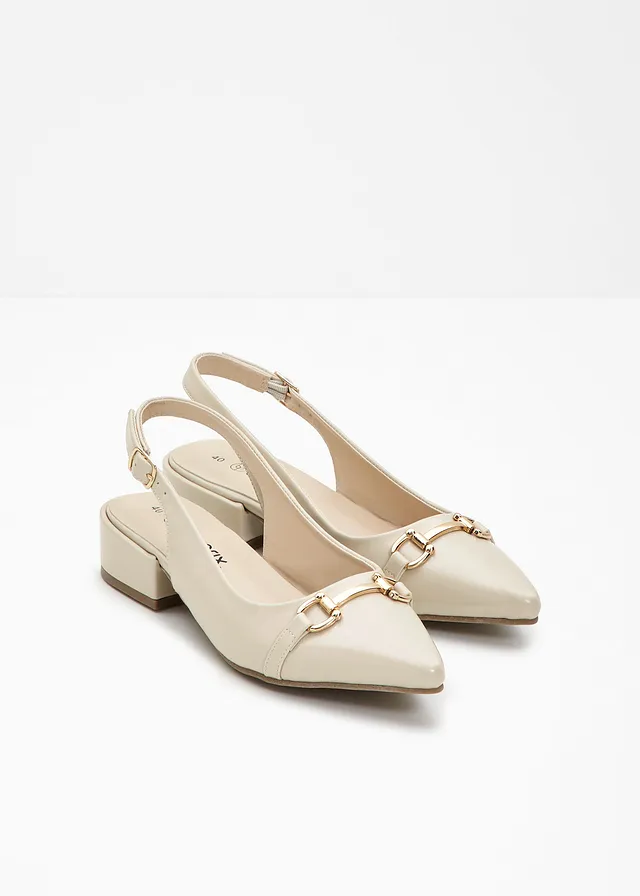 Escarpins slingback à talon plat, Couleur: beige
