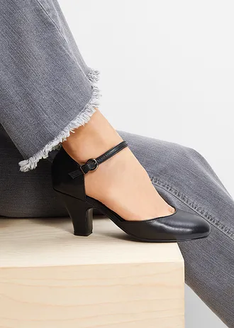 Strappy pumps van leer • zwart • bonprix online shop