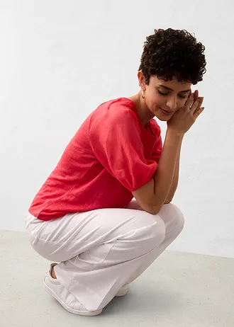 Lněné tričko s balonovými rukávy • rajská pink • bonprix obchod