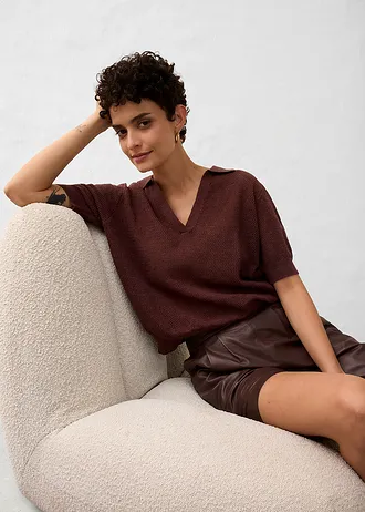 Polo en maille ajourée avec lin • acajou foncé • Boutique bonprix