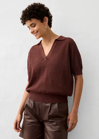Polo en maille ajourée avec lin • acajou foncé • Boutique bonprix