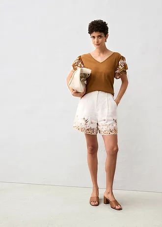 Gebreide top met zijde en mouwen van chiffon • cognac • bonprix online shop