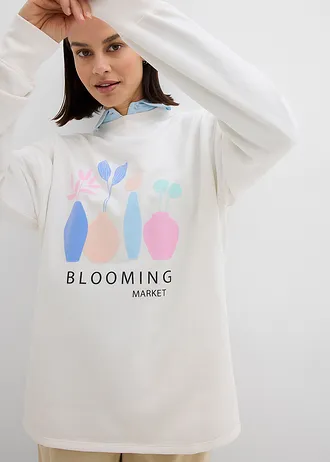 Sweat oversize en coton mélangé • blanc cassé imprimé • Boutique bonprix