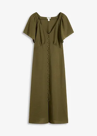 Midi jurk in linnen look • donkerolijfgroen • bonprix online shop