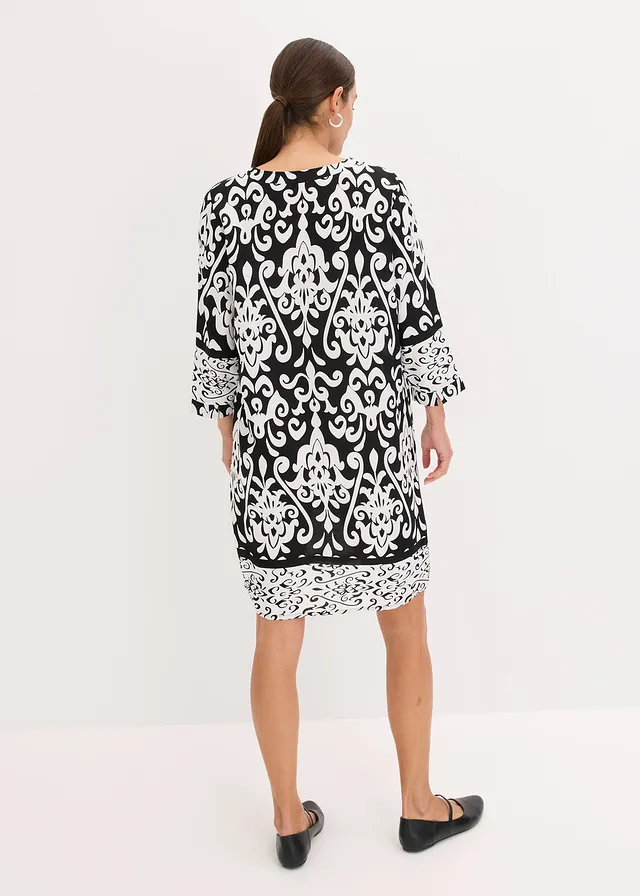 Robe-tunique en viscose fluide • noir-blanc imprimé • product-page.page-title-suffix