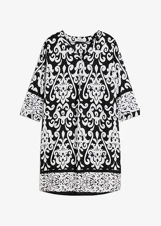Robe-tunique en viscose fluide, Couleur: noir-blanc imprimé