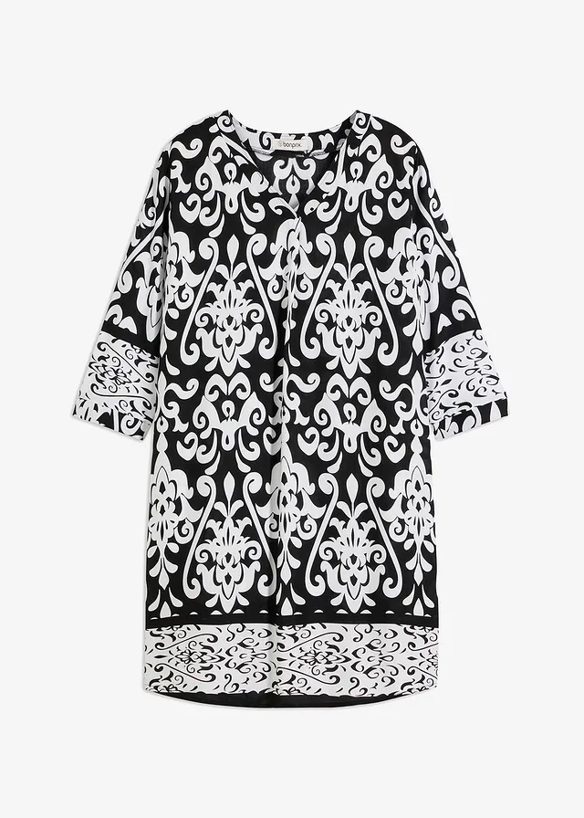 Robe-tunique en viscose fluide, Couleur: noir-blanc imprimé