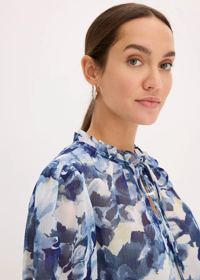 Gedessineerde blouse van chiffon • blauw gebloemd • product-page.page-title-suffix