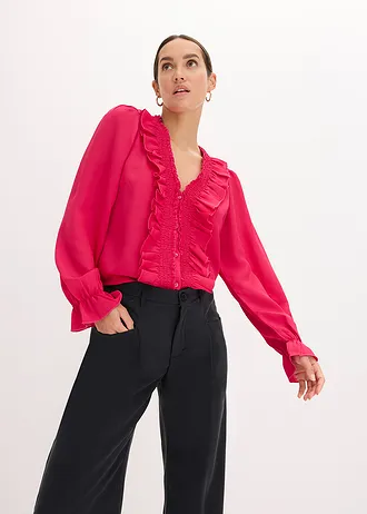 Blouse met volants • donkerpink • bonprix online shop