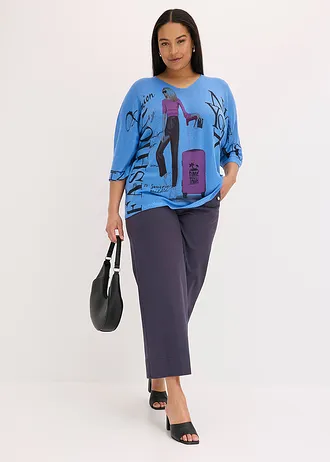 Trui, Kleur: middenblauw/zwart gedessineerd