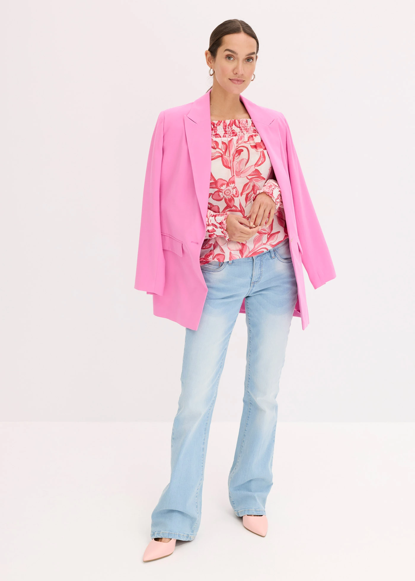 Blouse imprimée encolure bardot • blanc-magenta floral • Boutique bonprix