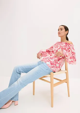Blouse imprimée encolure bardot • blanc-magenta floral • Boutique bonprix
