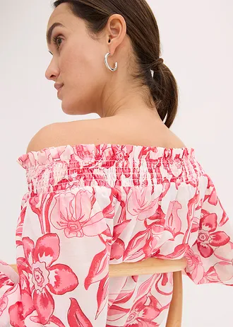 Blouse imprimée encolure bardot • blanc-magenta floral • Boutique bonprix