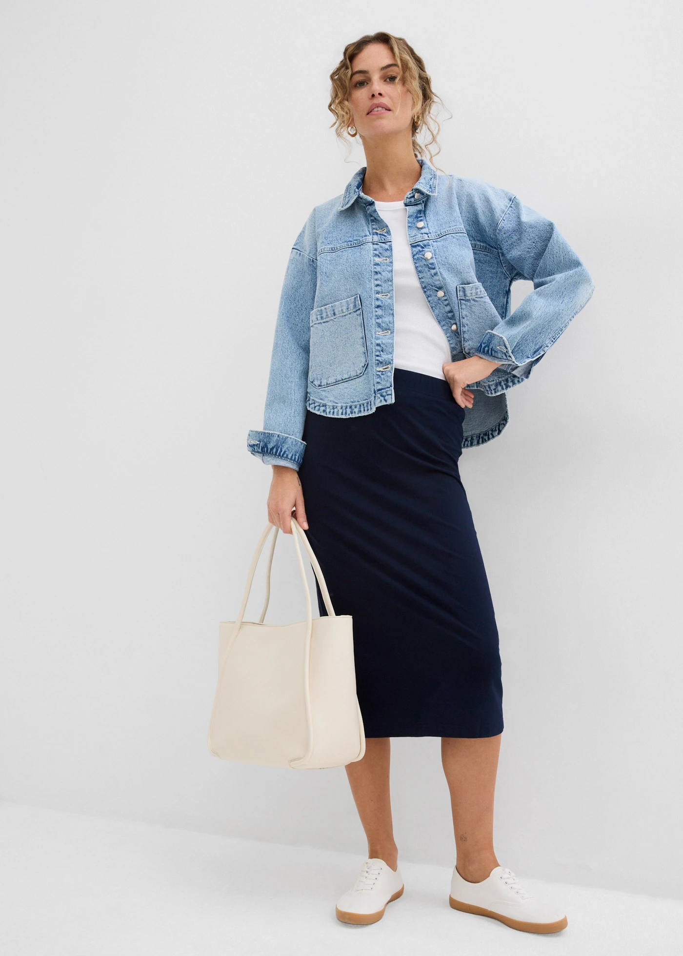 Jersey kokerrok (set van 2) • antraciet gemêleerd-donkerblauw • bonprix online shop