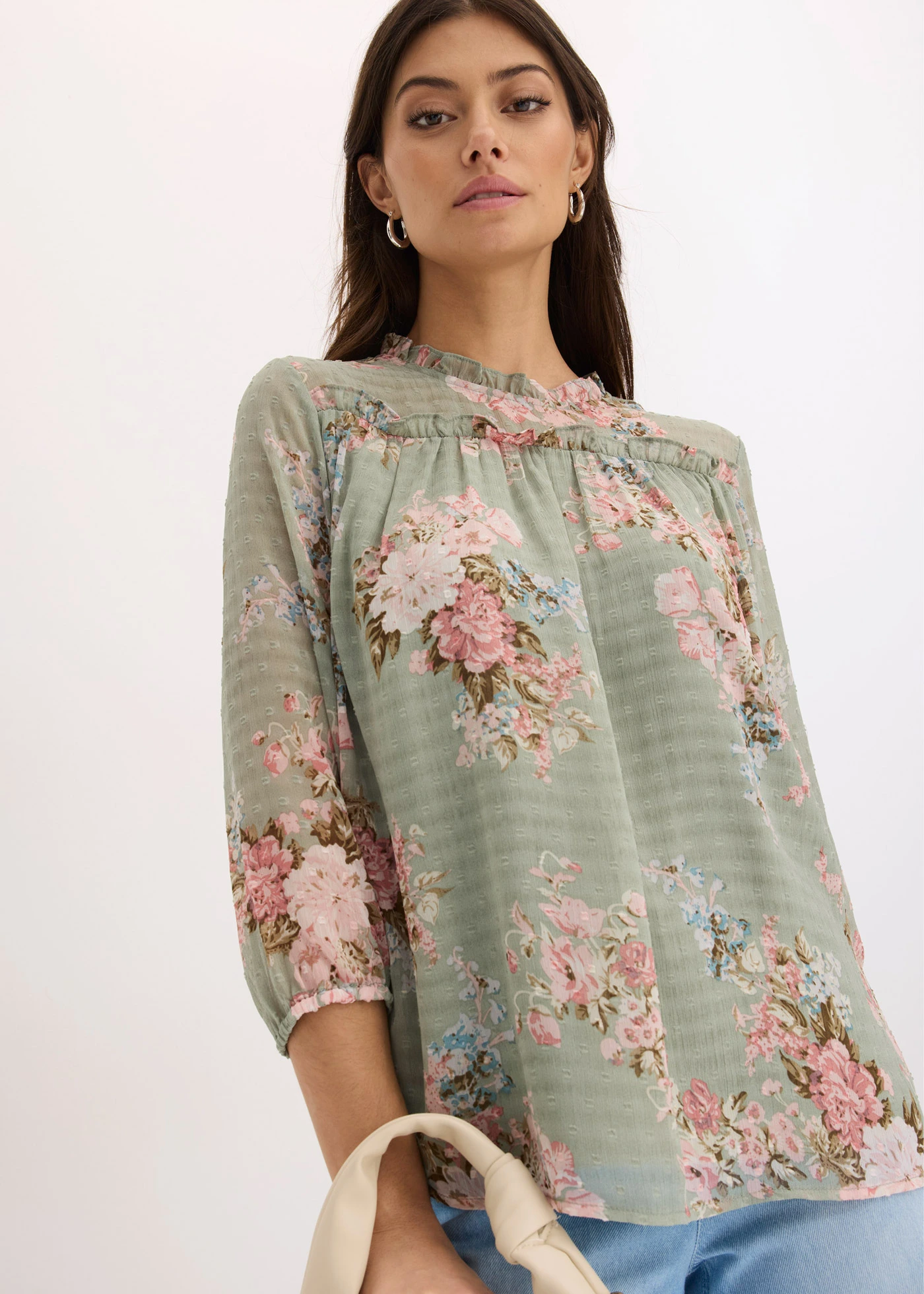 Mintás sifon tunika • világos nádzöld virágos • bonprix áruház