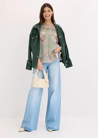 Chiffon tuniek bedrukt, Kleur: lichtrietgroen gebloemd