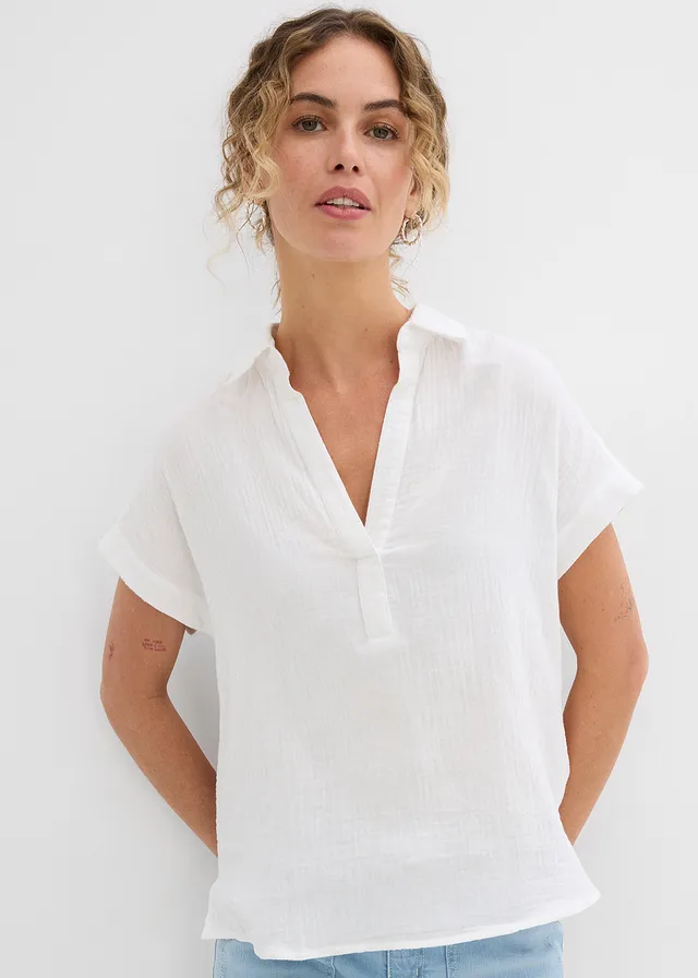 Blouse manches courtes en gaze de coton légère • ecru • product-page.page-title-suffix