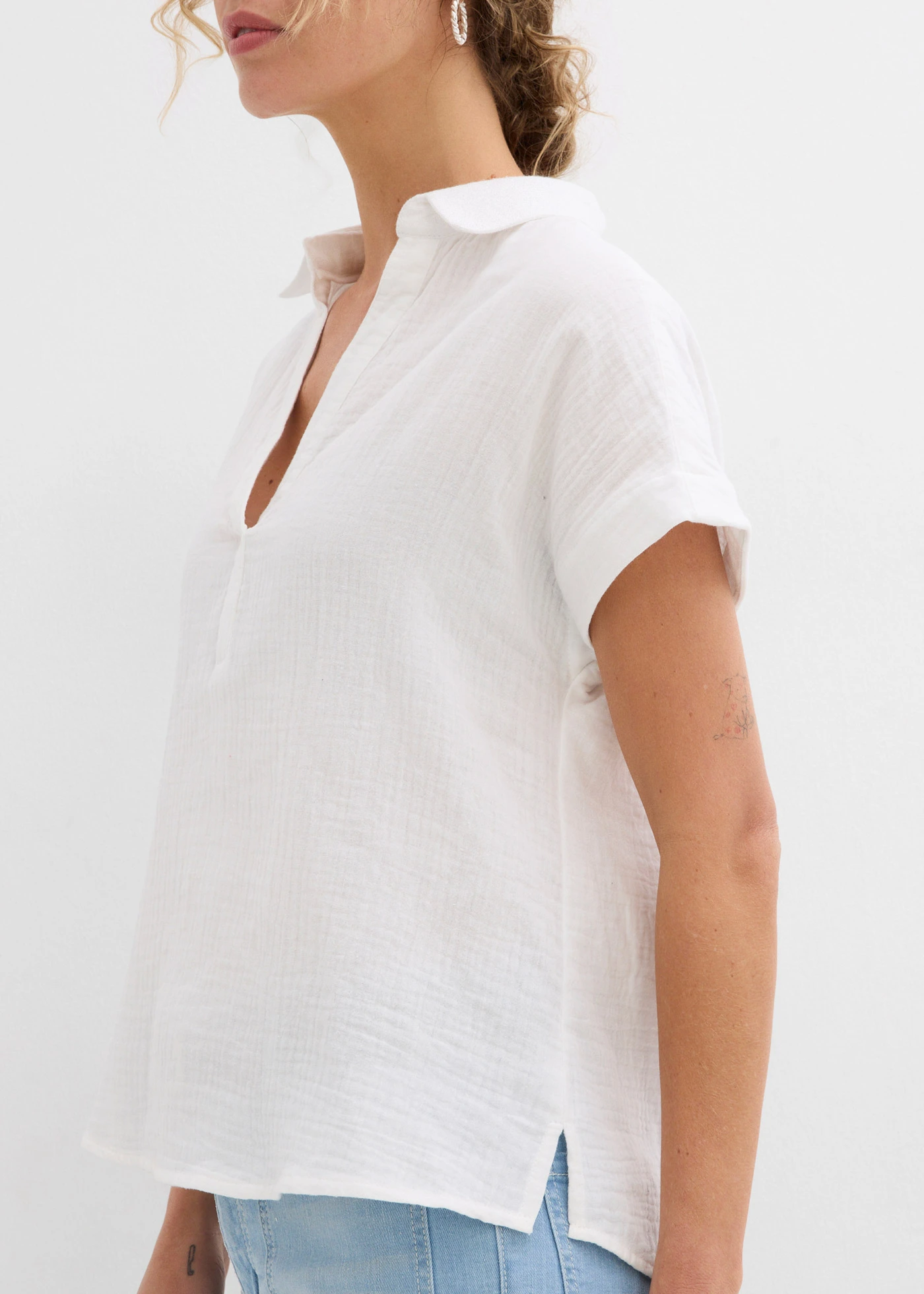 Blouse manches courtes en gaze de coton légère • ecru • Boutique bonprix