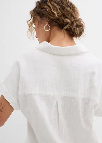 Blouse manches courtes en gaze de coton légère • ecru • Boutique bonprix