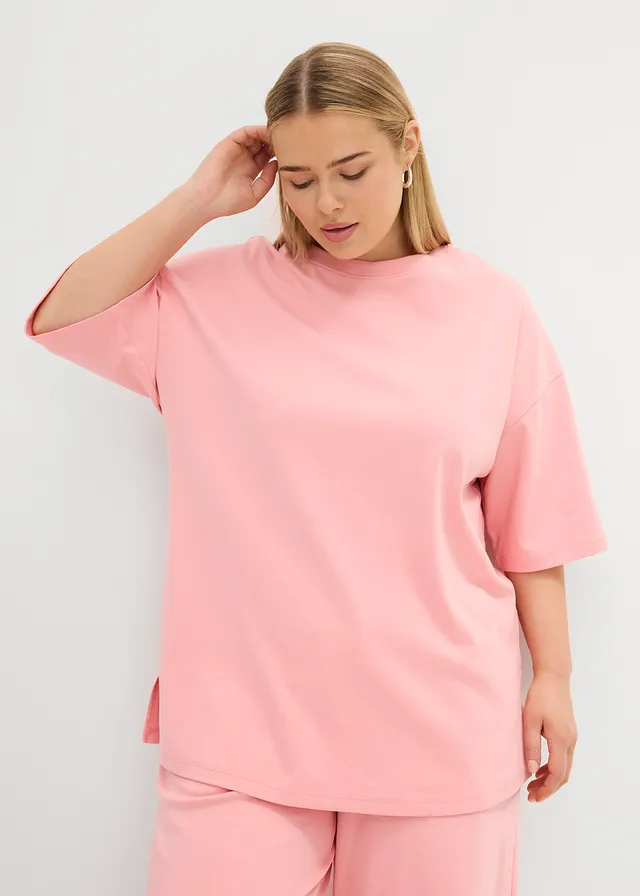 T-shirt long en interlock, Couleur: rose pâle