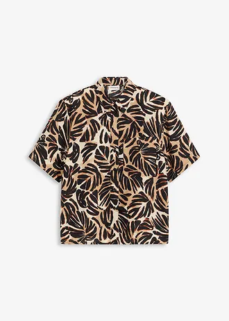 Gedessineerde blouse in linnnlook • bruin gebloemd • bonprix online shop