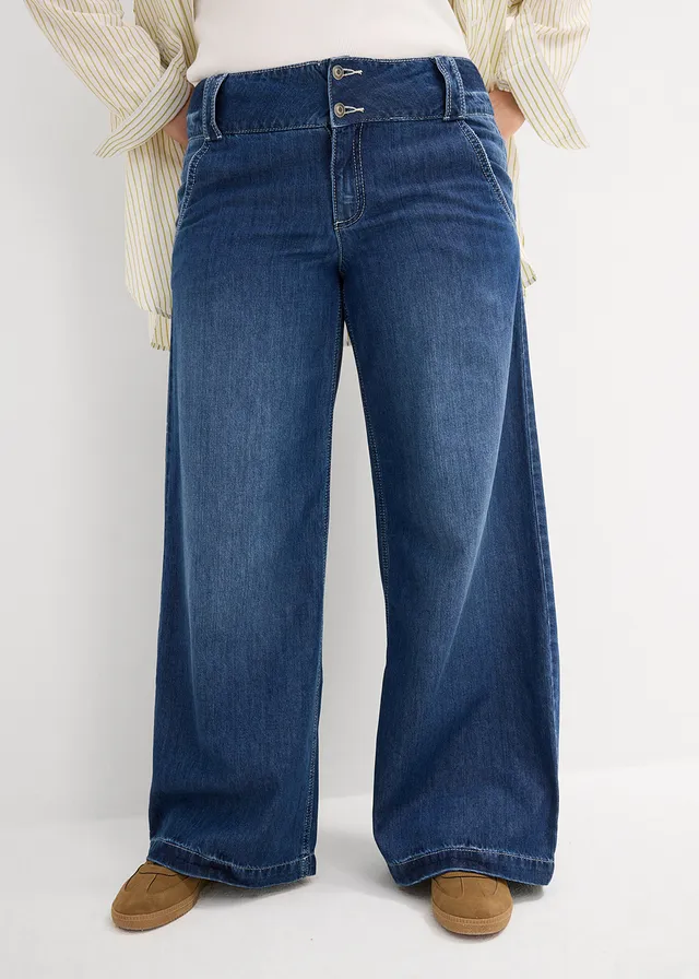 Džíny s širokými nohavicemi, High Waist, Super Soft, barva: modrá stone used