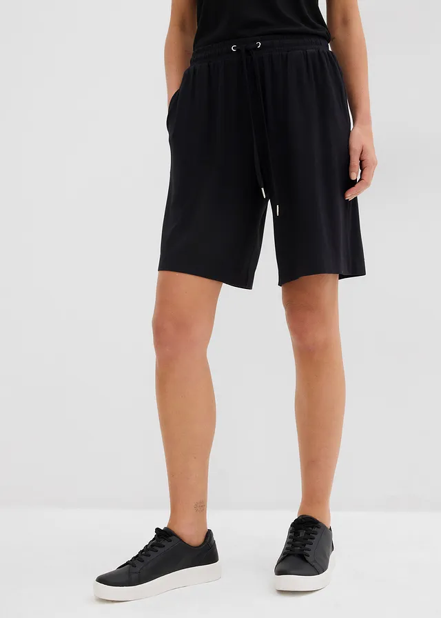 Jersey bermuda van soepele viscose, Kleur: zwart