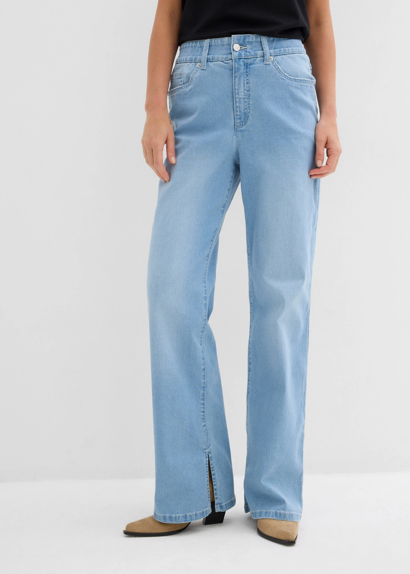Straight jeans, high waist, split • ijsblauw denim • bonprix online shop