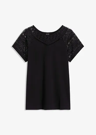 Shirt met kant, Kleur: zwart