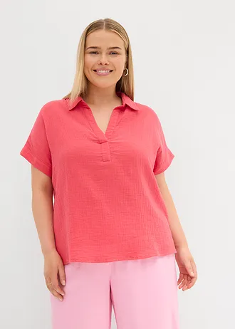 Blouse met korte mouwen van luchtige mousseline, Kleur: paradijspink