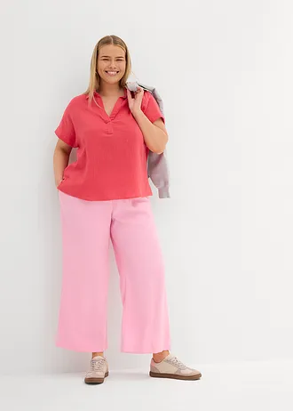 Blouse met korte mouwen van luchtige mousseline, Kleur: paradijspink