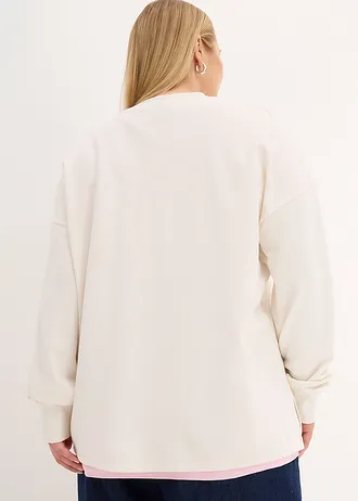 Sweat oversize en coton mélangé, Couleur: blanc cassé imprimé