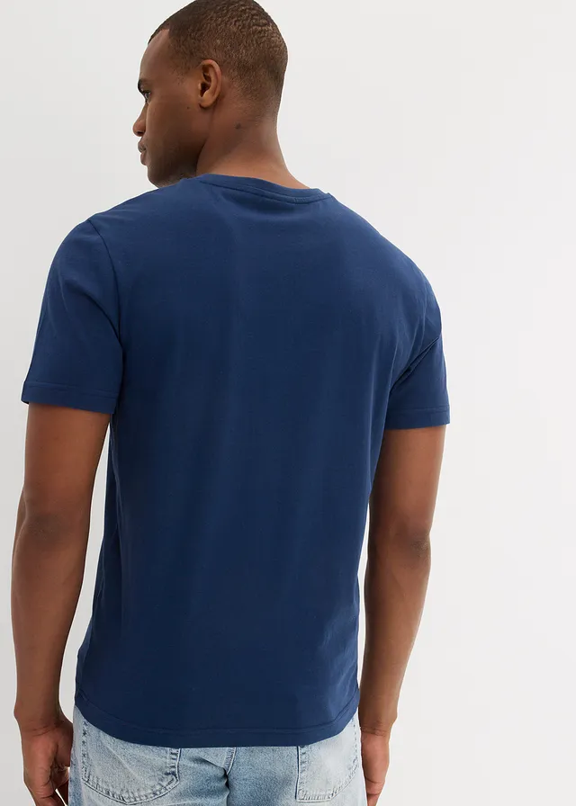 Lot de 2 T-shirts col V 100% coton, Couleur: bleu profond + gris fumé