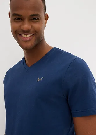 Tričko s výstřihem do V, z čisté organické bavlny (2 ks v balení) • hlubinná modrá + kouřově šedá • bonprix obchod