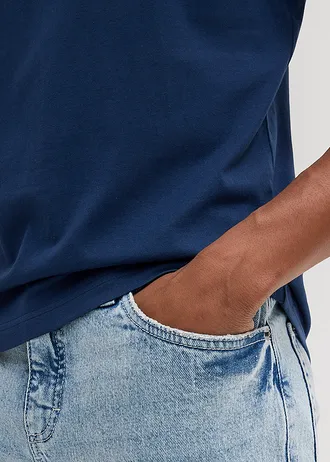 Tričko s výstřihem do V, z čisté organické bavlny (2 ks v balení) • hlubinná modrá + kouřově šedá • bonprix obchod