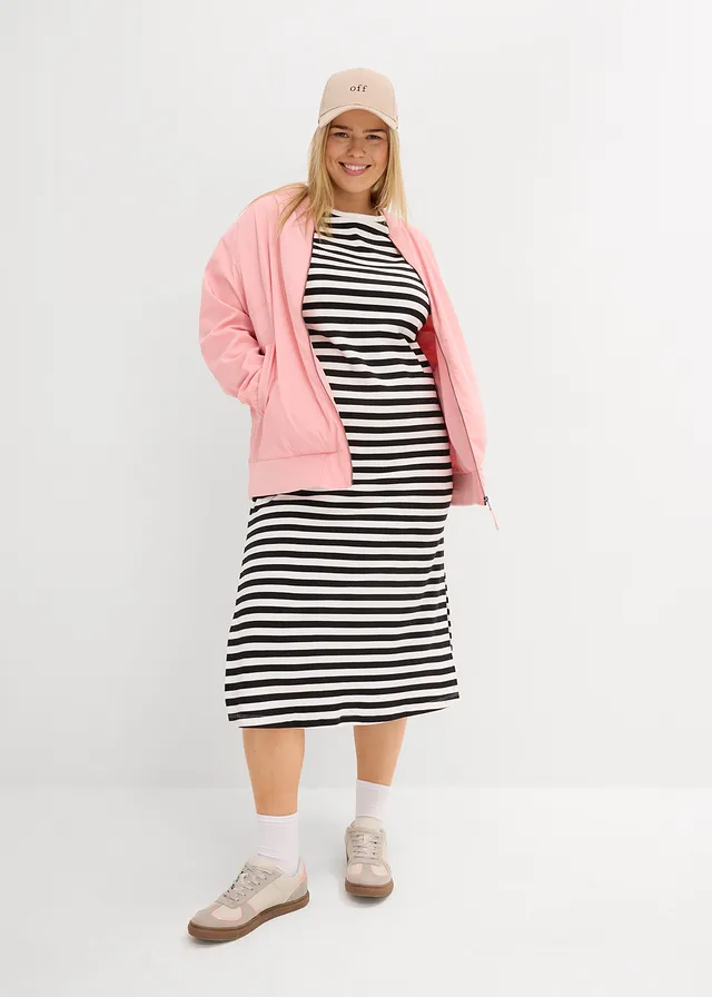 Robe en jersey 100% coton, Couleur: noir/blanc cassé rayé