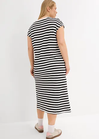 Žerzejové šaty z čisté bavlny, barva: černá /přírodní bílá s proužky