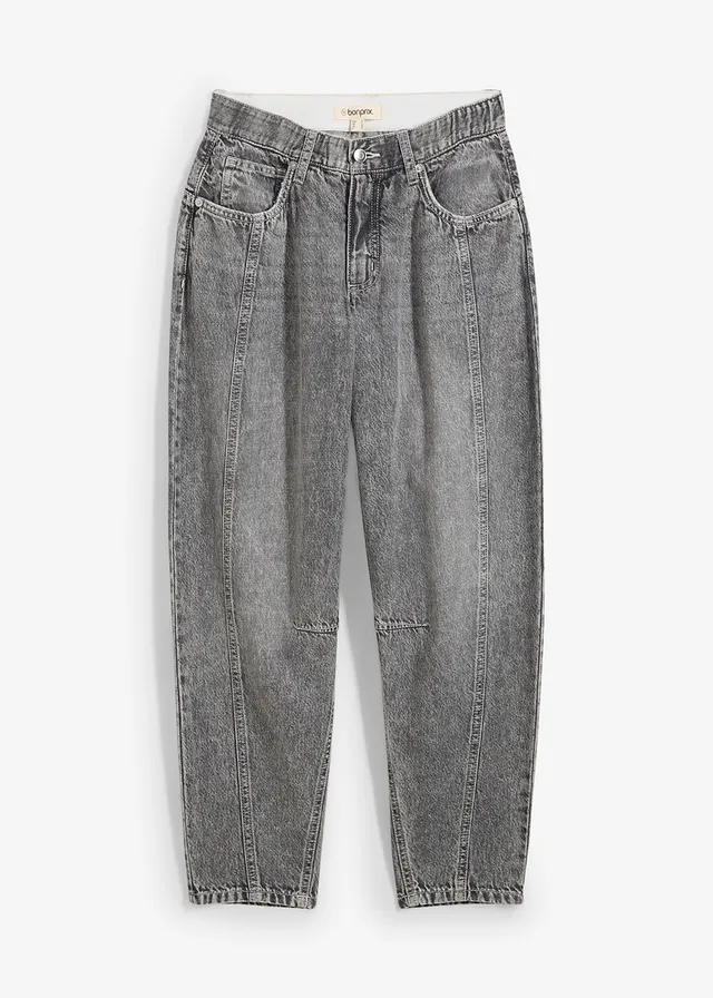 Barrel jeans mid waist, comfortabele tailleband, cropped, Kleur: lichtgrijs denim used