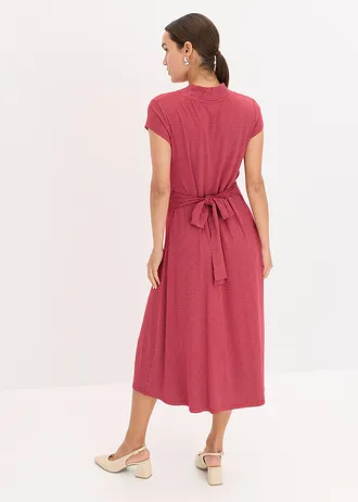 Robe midi en viscose extensible, Couleur: rouge carmin pois blanc