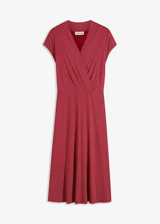 Midi jurk in een viscosemix, Kleur: avondrood/wit gestippeld