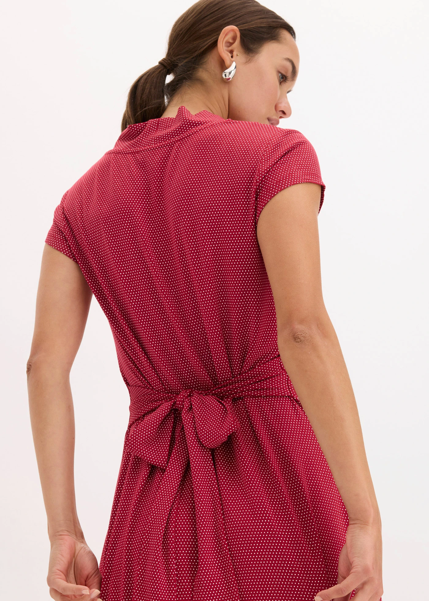 Midi jurk in een viscosemix • avondrood/wit gestippeld • bonprix online shop