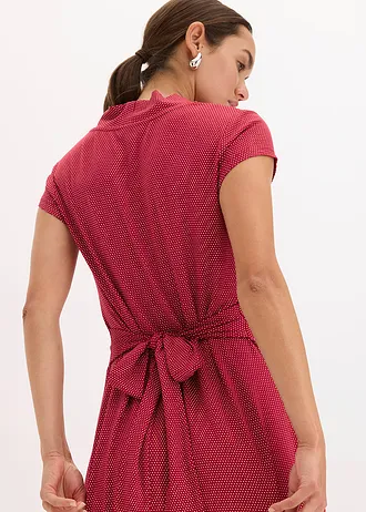 Robe midi en viscose extensible • rouge carmin pois blanc • Boutique bonprix