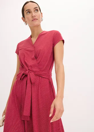 Robe midi en viscose extensible • rouge carmin pois blanc • Boutique bonprix