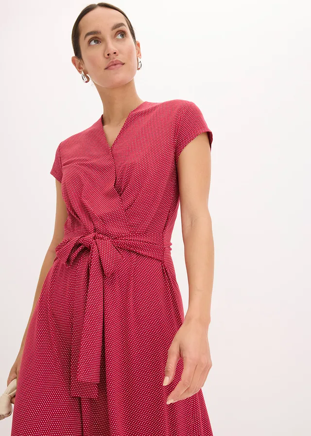 Robe midi en viscose extensible • rouge carmin pois blanc • product-page.page-title-suffix