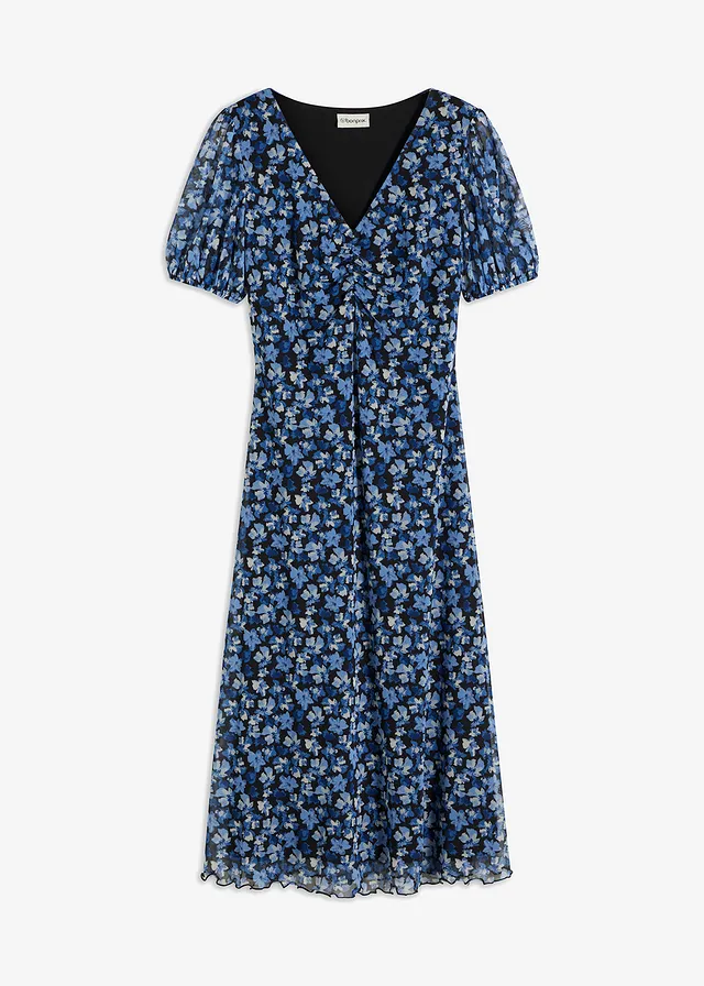 Gedessineerde midi-jurk van mesh • blauw gebloemd • bonprix online shop