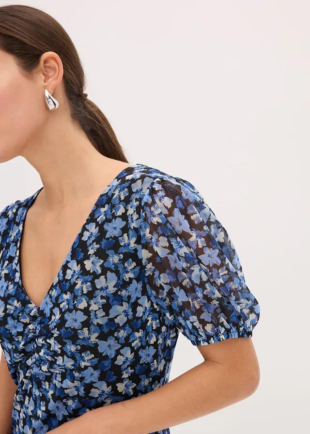 Robe midi en mesh imprimé • bleu à fleurs • product-page.page-title-suffix