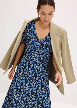 Gedessineerde midi-jurk van mesh • blauw gebloemd • bonprix online shop