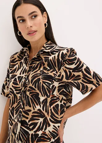 Gedessineerde blouse in linnnlook • bruin gebloemd • bonprix online shop