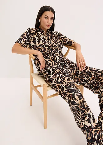 Gedessineerde blouse in linnnlook • bruin gebloemd • bonprix online shop